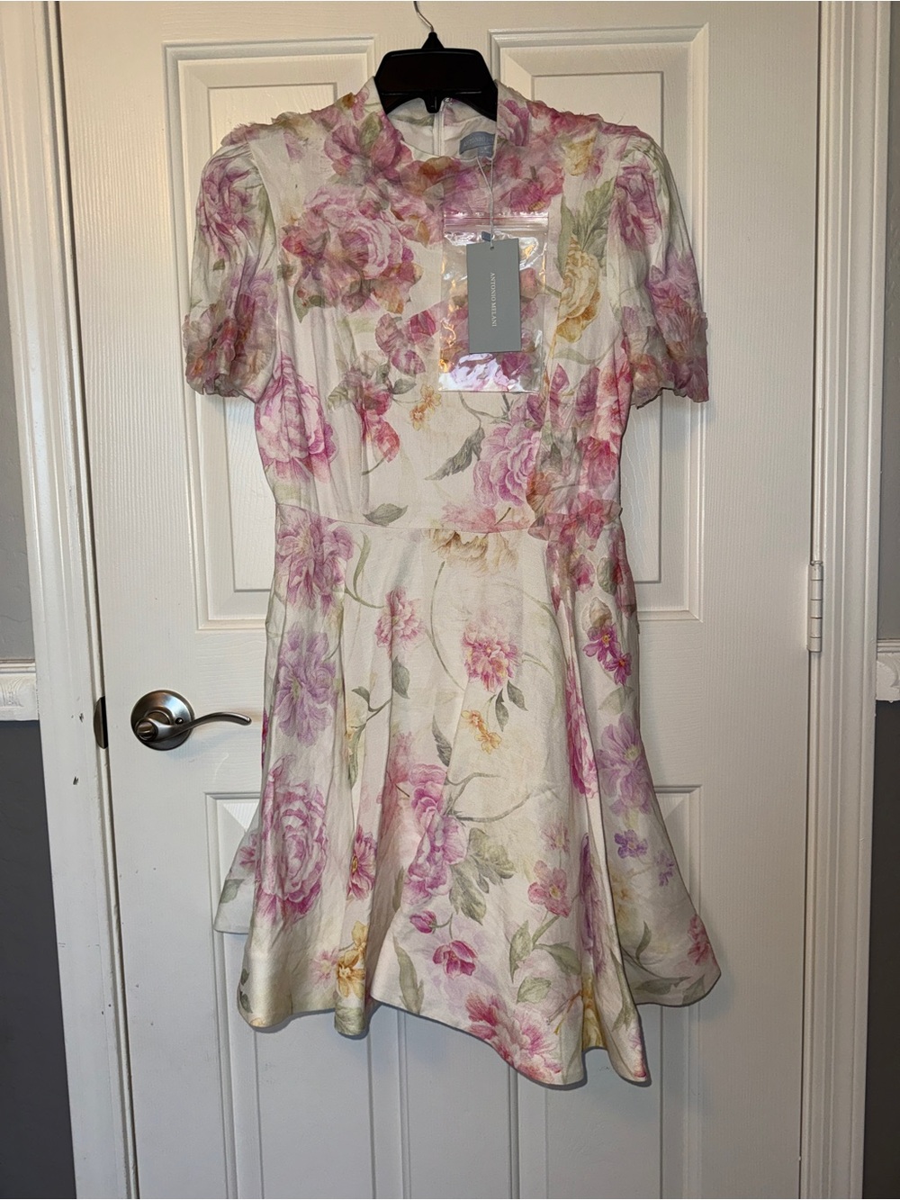 NWT Antonio Melani Iris Linen Floral Print Mockneck Short Sleeve Dress Size 8 - Picture 2 of 9